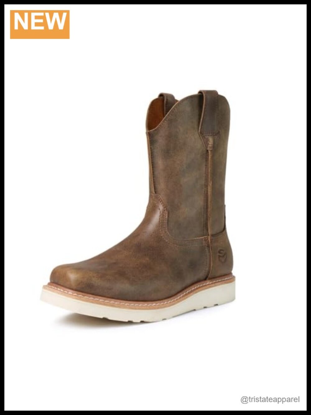 Men's Square Toe Leather Western Work Boots Pull On Slip Resistant